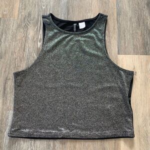 H&M Divided silver sparkle and black crop Tank top sz medium